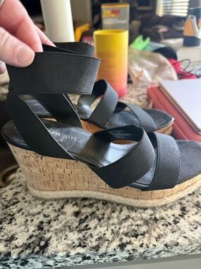 Madden Girl Black Elastic Strap Cork Wedge Sandals